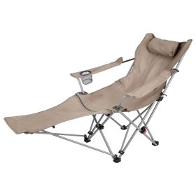 Reclining Camping Chair with Footrest 4-Position Adjustable Outdoor Folding Chair Heavy Duty Portable Camping Lounge Chair with Headrest Cup Holder & (Option: CampingChairKhakiGPCT5644)