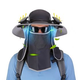 2 In 1 Solar Fan Hat UPF50+ Sun Hat With Fans Wide Brim Fishing Hat with Face Cover Neck Flap Solar USB Charging for Hiking Gardening Outdoor Work (Option: FanHatDarkGreyGPCT5653)