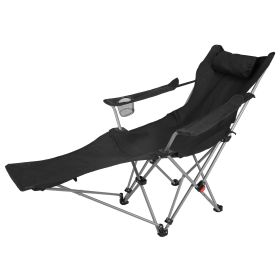 Reclining Camping Chair with Footrest 4-Position Adjustable Outdoor Folding Chair Heavy Duty Portable Camping Lounge Chair with Headrest Cup Holder & (Option: CampingChairBlackGPCT5644)