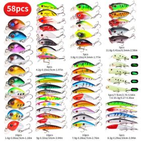 22pcs 58pcs 102pcs Fishing Lure Kits Multi-functional Set Topwater Floating Swimming Lures, Equipped With High Pitch Hook Soft Frogs, Used For Ba (Option: 58pcs)