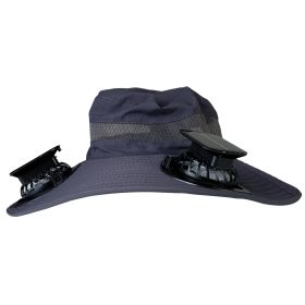 Outdoor Wide Brim Sun Hat With 2 Rechargeable Fans Solar Powered 3 Wind Speeds UPF50+ Breathable Waterproof Nylon Mesh Outdoor Hat For Hiking Camping (Option: FanHatDarkGreyGPCT5016)