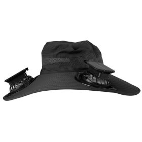 Outdoor Wide Brim Sun Hat With 2 Rechargeable Fans Solar Powered 3 Wind Speeds UPF50+ Breathable Waterproof Nylon Mesh Outdoor Hat For Hiking Camping (Option: FanHatBlackGPCT5016)