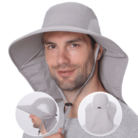 Outdoor Fisherman Hat for Men Women Summer Quick Drying Neck Protection Visor Cap Anti UV Breathable Fishing Safari Hat (Color: Purple)