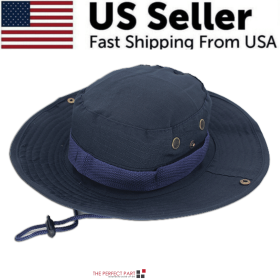 Wide Brim Sun Hat UV Protection Bucket Cap For Hiking Camping Fishing Safari Men (Hat Color: Boonie Navy)